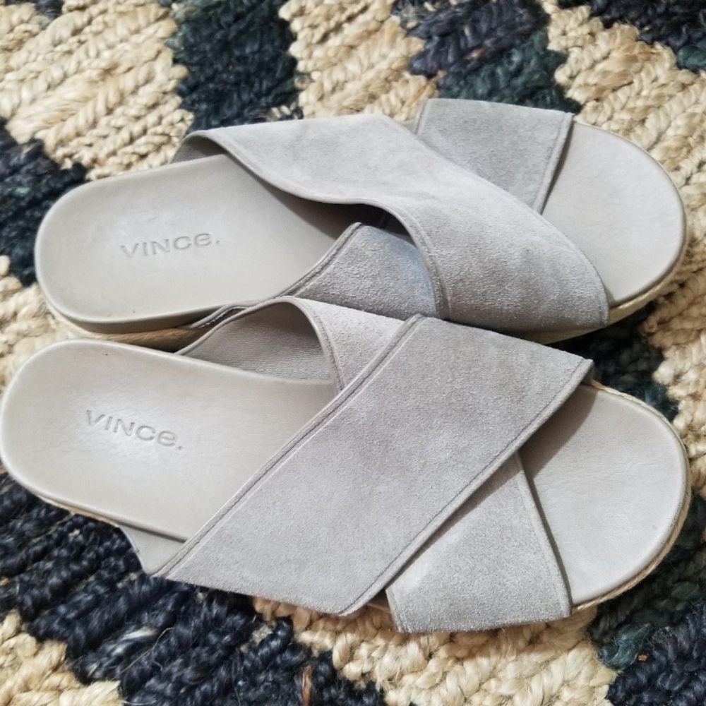 Vince Villaire Crisscross Suede Espadrille Slide Sandals tan beige Women’s 35.5